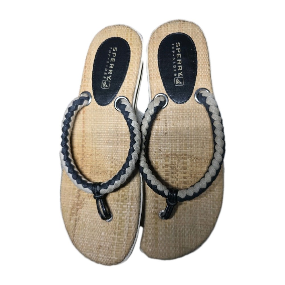 Sperry Top‎ Sider Black Straw Flip Flops Women's Size 7M